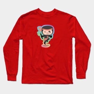 Red Ninja in Rainbow Long Sleeve T-Shirt